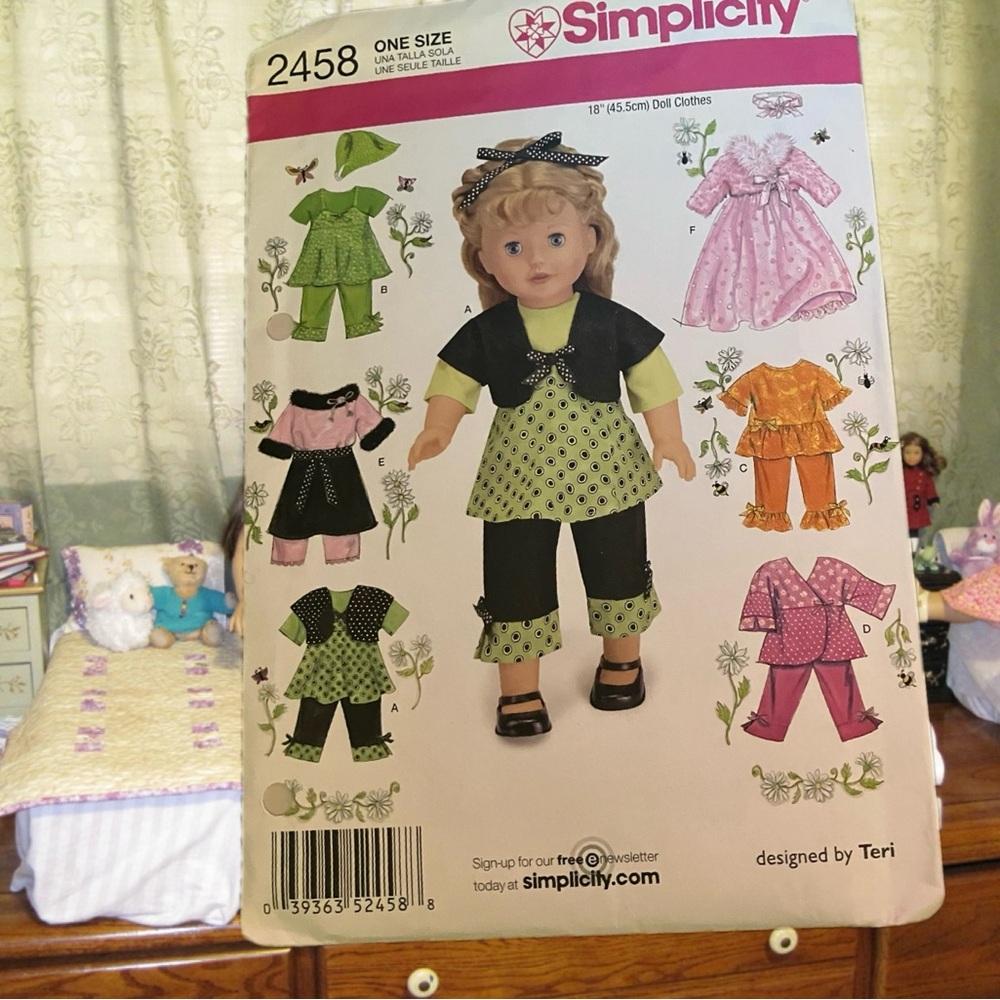 Vintage Simplicity Sewing Pattern Doll Clothes 2458